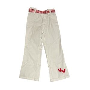 Girls' White Pants with Red Hearts & Belt, Size XS 5T
